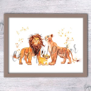 Lion King print Lion King family poster Lion cub illustration Lion King wall decor Baby shower gift Mufasa and Nala print V218