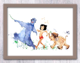 Stampa del Libro della Giungla Decorazione del Libro della Giungla Illustrazione di Mowgli e Baloo Decorazione per la casa Arte murale per la cameretta dei bambini Decorazione per la cameretta dei bambini V74