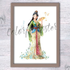 Mulan print Princess Mulan poster Princess wall decor Nursery art Fairy princess Disney princess Mulan watercolor V123
