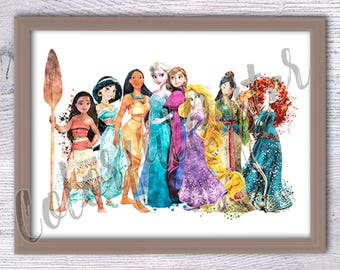 All princesses print  Fairy princess poster Nursery art Gift for her Princess print Wall art Home decor Birthday gift Princess poster V199