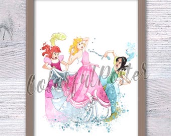 Lámina artística de las Hermanastras de Cenicienta, decoración de pared de cuento de hadas, retrato de las Hermanastras, regalo inspirado en Disney, Hermanastras malvadas, obra de arte única V865