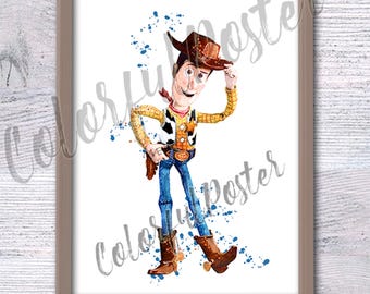 Póster de Woody, lámina del Sheriff Woody, decoración de pared de Toy Story, ilustración de Toy Story, arte infantil, acuarela de Woody, lámina de Toy Story V305