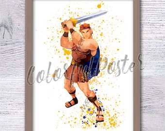 Herkules Aquarell Print: Griechische Mythologie Wandkunst V620
