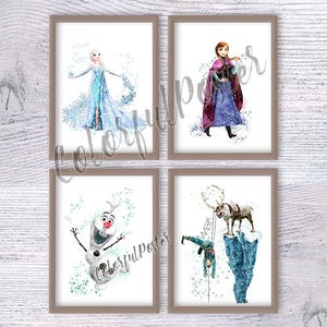 Frozen Kingdom poster Set of 4 Frozen princess print Princess wall decor Nursery art Baby shower gift Home decor Wall art Birthday gift V233