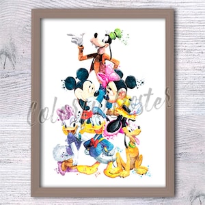 Lámina de Mickey Mouse Clubhouse, arte mural de Disney, decoración infantil, Mickey, Minnie, Donald, Goofy, Pluto, Daisy, regalo para guardería V565