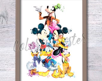 Mickey Mouse Clubhouse Print, Disney Wall Art, Kids Room Decor, Mickey, Minnie, Donald, Goofy, Pluto, Daisy, Nursery Gift V565