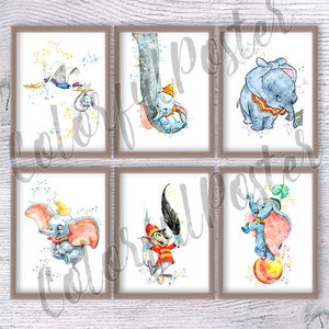 Dumbo Disney Set of 6 Dumbo poster Dumbo print Nursery art Baby Dumbo Elephant poster Dumbo elephant Dumbo nursery Dumbo watercolor V618