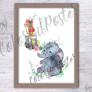 Dumbo Watercolor Print: Flying Elephant Nursery Art V290