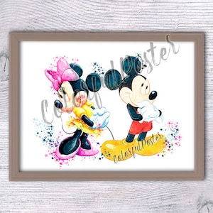 Minnie Mouse poster Minnie and Mickey Mouse print Mickey Mouse poster Disney wall decor Mickey watercolor Minnie print Nursery art V243