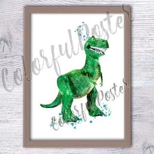 Toy Story Rex wydruk Toy Story dekoracja ścienna Rex plakat Uroczy dinozaur Wystrój domu Sztuka w pokoju dziecięcym Prezent urodzinowy Sztuka ścienna Plakat Toy Story V297
