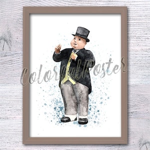 Impresión de Sir Topham Hatt Póster de El Inspector Gordo Acuarela de El Director Gordo Controlador de trenes Regalo de cumpleaños Arte infantil Decoración del hogar V728