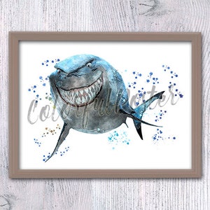 Bruce print Cute shark Finding Nemo poster Bruce shark watercolor Nemo wall decor Nursery art Finding Dory print Bathroom decoration V222