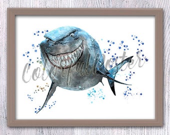 Bruce Finding Nemo Finding Dory print Bruce poster Nemo wall decor Nursery art Bathroom decoration Bruce shark watercolor V222