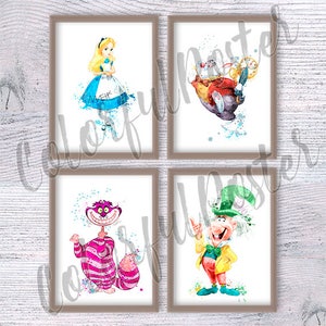 Alice in Wonderland poster Set of 4 Alice wall decor Wonderland print Nursery art Home decor Wonderland poster Wall art Birthday gift V519