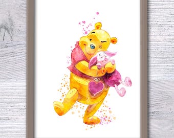 Winnie the Pooh and Piglet Print: Watercolor Nursery Art V51