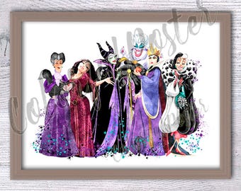 Evil Queen poster Disney Villains art print Villains Queen illustration Disney wall decor Home decoration Kids room wall art V323