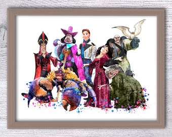 Disney Villains Poster Print, Evil Queen Maleficent Ursula Wall Art, Dark Aesthetic Decor, Villains Collage, Gift for Disney Fans V336