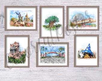 Disney icon Set of 6 Disney wall decor Disney park Christmas gift Disney theme Nursery art Disney world Disneyland print V736