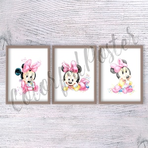 Minnie Mouse print Set of 3 Baby Minnie Mouse Baby girl room Nursery art Minnie Mouse poster Gift for her Wall art Home decor V838