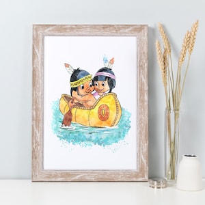 Lámina de Little Hiawatha, ilustración infantil vintage, decoración de pared para guardería, folclore nativo americano, decoración de cuentos, lámina para habitación infantil V883