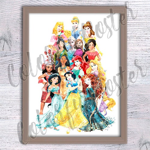 Disney Princess Nursery Wall Art Watercolor Painting Disney Etsy