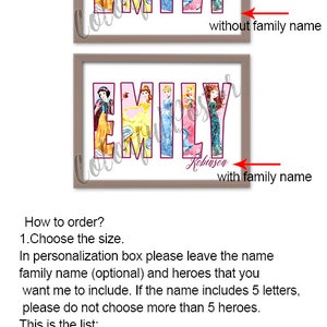 Personalized name poster Personalized princess name Custom princess name princess print Custom name poster V658 image 2