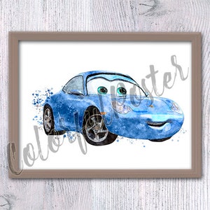 Disney Cars Sally Carrera Art Print, Kids Room Decor, Pixar Movie Poster, Radiator Springs Wall Art, Pixar Fan Gift V803