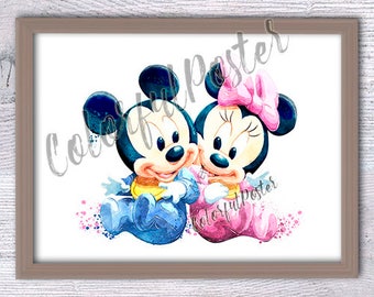 Mickey Mouse poster Mickey and Minnie baby print  wall decor Kids room wall art Baby shower gift Nursery room decor V234