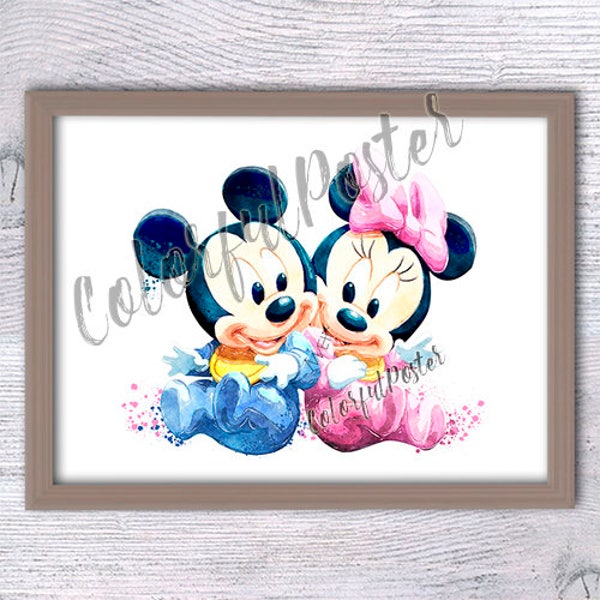 Mickey Mouse poster Mickey and Minnie baby print  wall decor Kids room wall art Baby shower gift Nursery room decor V234