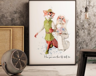 ロビン・フッドとメイド・マリアンのアートプリント、ヴィンテージ漫画