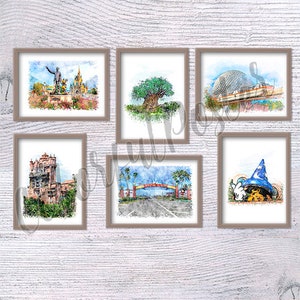 Disney icon Set of 6 Disney wall decor Disney park Christmas gift Disney theme Nursery art Disney world Disneyland print V736