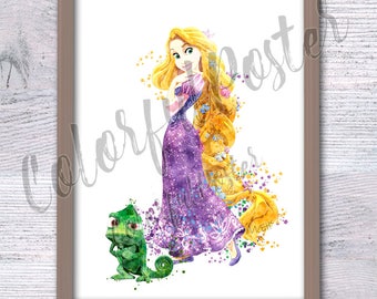 Rapunzel poster Rapunzel and friend print Princess wall decor Kids room wall art Nursery room decoration  princess print V435