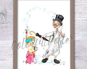 Póster de Peter Pan, impresión de Michael y John, decoración de pared de Nunca Jamás, arte infantil, amigos de Peter Pan, regalo para baby shower, acuarela de Nunca Jamás V626