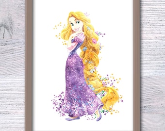 ラプンツェル 塔の上のラプンツェル 水彩画アートプリント：フリン