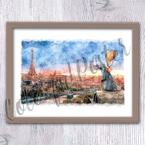 Aquarela de Ratatouille Pôster de Ratatouille Impressão de Ratatouille Ratatouille Paris Decoração de quarto infantil Arte de berçário V703