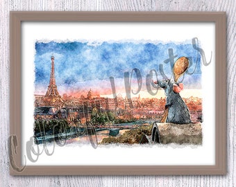 Ratatouille watercolor Ratatouille poster Ratatouille print Ratatouille Paris Kids room decor Nursery art V703