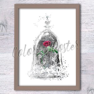 Impresión de La Bella y la Bestia, póster de Rosa Encantada, decoración de pared de rosas, arte para habitación infantil, decoración de habitación infantil, decoración de habitación de niñas, arte de Rosa Encantada V567