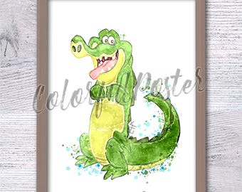 Lámina artística de cocodrilo Tick Tock, póster de cocodrilo de Peter Pan, decoración de pared para habitación infantil, villanos piratas inspirados en Disney V766