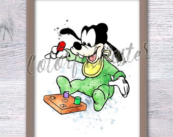 Impresión de bebé Goofy con un lindo cartel de Goofy, decoración de pared de Goofy, regalo de cumpleaños, ilustración de Goofy, arte infantil, decoración del hogar, arte de pared V818