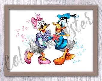 Donald und Daisy Duck Druck, Disney Paar Wand Kunst, Micky Maus Clubhaus Dekor, Disney Kinderzimmer Geschenk, Vintage Cartoon Poster V525