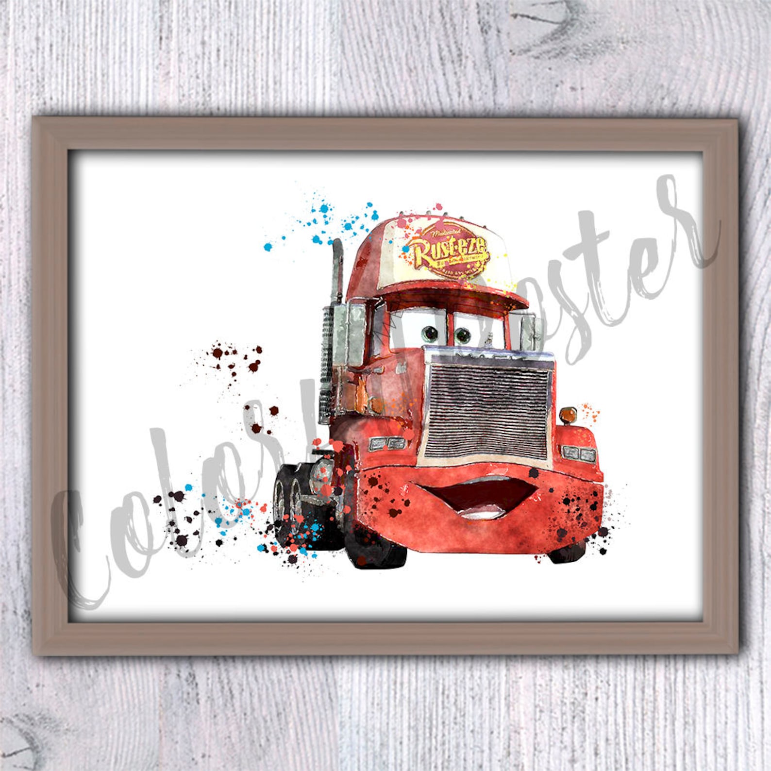 Disney Cars watercolor print Cars Mack poster Disney wall | Etsy