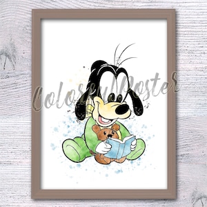 Stampa Baby Goofy Poster Goofy Decorazione murale Disney Goofy Acquerello Regalo per baby shower Illustrazione di Goofy Arte per la cameretta Stampa di un cucciolo carino V816