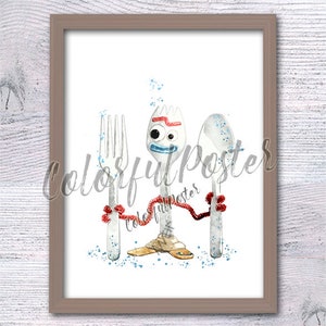 Plakat Toy Story Wydruk Forky Dekoracja ścienna Toy Story Plakat Forky Sztuka do pokoju dziecięcego Akwarela Toy Story Prezent świąteczny Akwarela Forky V601