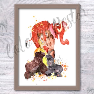 Tarzan and Jane Poster, Tarzan Print, Disney Jungle Adventure Wall Art, Tropical Home Decor, Treehouse Decor, Jungle Nursery V377