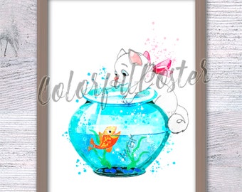 Aristocats Marie poster Aristocats print Aristocats wall decor Cute kitten Nursery art Aristocats watercolor V852