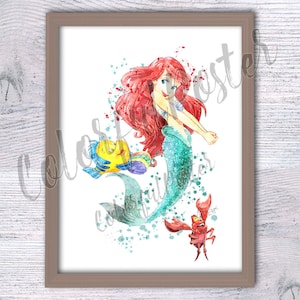 Ariel print Ariel and friends poster Little mermaid print Mermaid wall decor Princess Ariel poster Ariel watercolor Nursery art V434