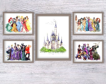 Watercolor Princess & Villains Print Set: Kids Room Decor V338