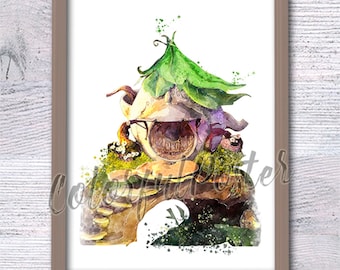 Tinker Bell House Watercolor Print: Kids Room Wall Art V537