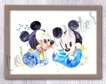 Mickey Mouse poster Mickey Mouse baby Mickey wall decor Nursery room art Baby twins poster Mickey Mouse watercolor Cute baby print V449