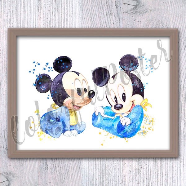 Mickey Mouse poster Mickey Mouse baby Mickey wall decor Nursery room art Baby twins poster Mickey Mouse watercolor Cute baby print V449